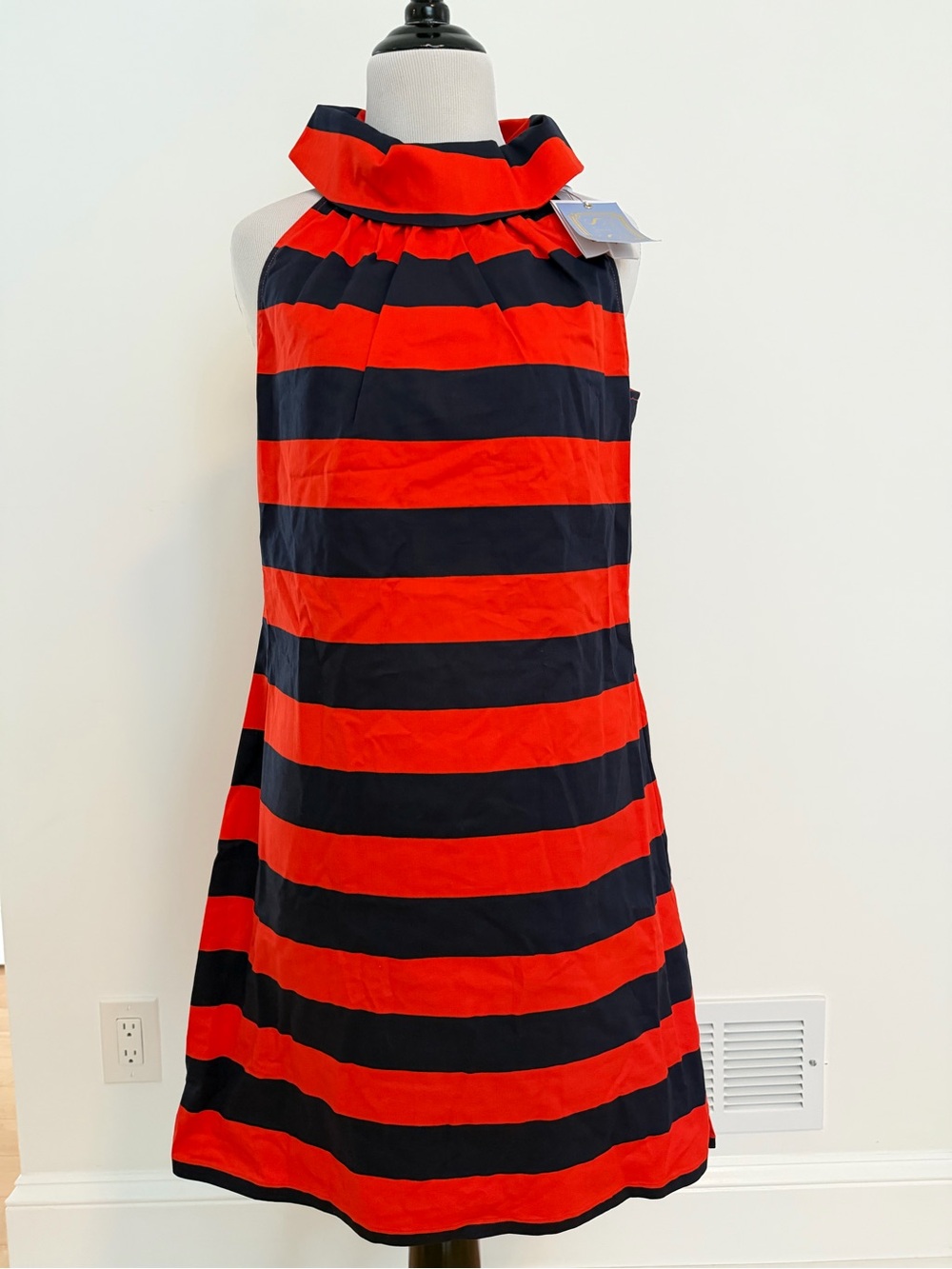 Sail to Sable Red and Navy Striped Halter Midi Dress